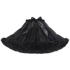 XinChangShangMao Dames elastische taille chiffon petticoat gezwollen tutu tule rok prinses ballet dansplint, Zwart, M