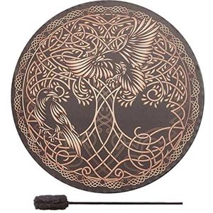 Abbto 3 stuks meditatietrommel levensboom Siberische trommel, sjamantrommel, levensboom en vogel, Siberische trommel, handgemaakte Siberische drum met helende drum, symbool van spirituele