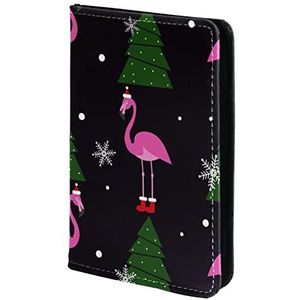 Paspoorthouder, paspoorthoes, paspoortportemonnee, reisbenodigdheden kerst roze flamingo XMAS boom sneeuwvlok, Meerkleurig, 11.5x16.5cm/4.5x6.5 in
