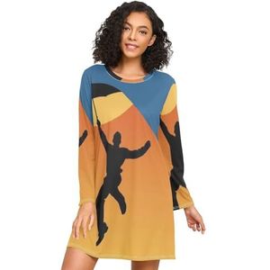 LI ZHI XIN Nachthemd voor dames, lange mouwen, nachthemd, nachthemden, slaapkleding, ronde hals, losse grote maten, nachtkleding, XXL-XXXL, mensen paraplu, licht, Meerkleurig, S