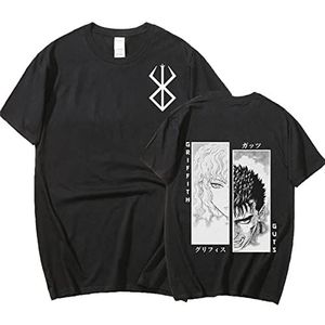 Unisex Berserk T Shirt Mannen/Vrouwen Casual Ronde Hals Korte Mouw Tops Anime Guts Griffith Print Streetwear T-Shirt, Zwart, M