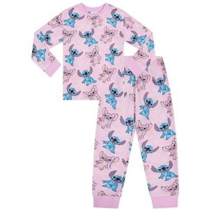 Disney Meisjes Lilo en Stitch Fleece Stitch and Angel Lange Roze Pyjama Set Kinderen PJ's, roze, 6-7 jaar