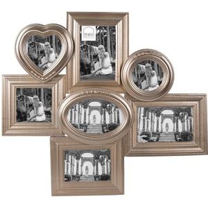 HAES DECO - Multi Fotolijst 10x15 - Dramatic Chic - kleur Goudkleurig, formaat 52x2x47 cm, voor foto 10x10(2), 10x15 (3), 9x13, Ø9 cm