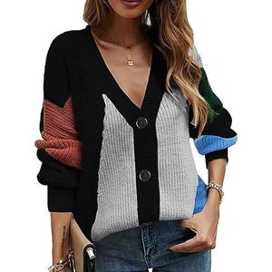 Gebreid Vest Trui Drop Shoulder V-hals Contraststeek Groot Formaat Gebreid Vest Jas Herfst Winter (XL)
