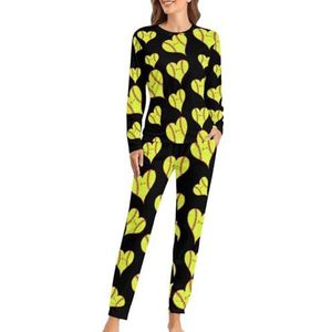 Love Softball Distressed Heart Soft Womens Pyjama Lange Mouw Warm Fit Pyjama Loungewear Sets met Zakken 4XL