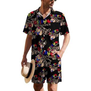 I Love Someone With Autisme Hawaiiaanse pak voor heren, set van 2 stuks, strandoutfit, shirt en korte broek, bijpassende set