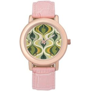 Retro Groene Geometrische Gradated Vrouwen Lederen Band Elegante Dame Horloges Casual Band Drie Hand Horloge