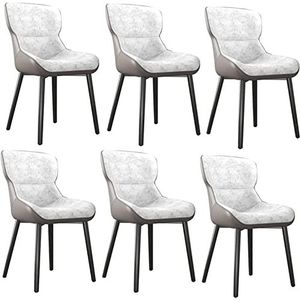 GEIRONV Woonkamer Zijstoelen Set van 6, Moderne Mid Century Leren Eetkamerstoel met Ergonomische Rugleuning en Koolstofstalen Metalen Poten Eetstoelen (Color : Light Gray, Size : 85 * 48 * 40cm)