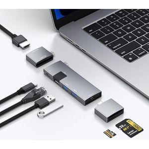USB C-hub voor MacBook, 7-in-1 Hub, voor Thunderbolt 4, 4K 60Hz HDMI, Ethernet, 2 USB A-gegevenspoorten, microSD SD-kaartlezer