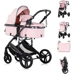 Chipolino Amore 2-in-1 kinderwagen, drankhouder, luiertas, voetenbescherming, mand, kleur: roze