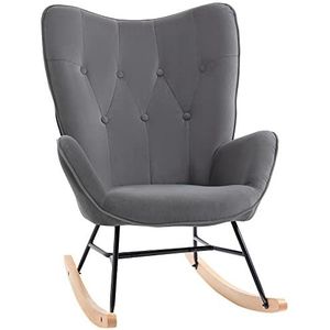 HOMCOM schommelstoel met stalen frame gestoffeerde relaxstoel fauteuil stoel woonkamer fauteuil lounge met gestoffeerde zitting fluweelzacht polyester rubberhout donkergrijs + naturel 84 x 70 x 96 cm