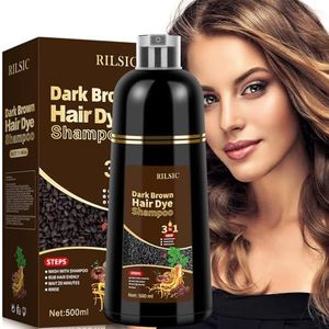 Haarkleur Shampoo 3-in-1 voor Mannen en Vrouwen, Haarverf Shampoo tegen Grijs Haar, Natuurlijke Haarkleurshampoo met Langdurig Effect, Haarkleuring in Minuten, 500 ml (Donkerbruin)
