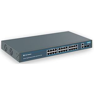 YuanLey 28-poorts Gigabit PoE-switch met 24-poorts PoE+@400W, 2 Gigabit Uplink-poort, 2 SFP, stevig metaal voor desktop/rackmontage, AI Watchdog, VLAN, Plug and Play, Unmanaged