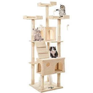 Mupple 175cm kattenboom toren activiteitencentrum met krabpalen, grote kat klimtoren boom meubels met kat boog/speelgoed muizen/zitstokken platform/appartementen (beige)