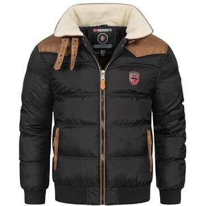 Geographical Norway Abramovitch Distribrands Herenjas, warme jas van stof, dikke mantel, capuchon, outdoor, bontjas, winterjas, outdoor, perfecte outdoorjas, zwart, XL