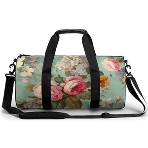 WYUSPGK Reizen Gym Duffle Bag, Vintage Bloemen Bloemen Print Plunjezakken, Womens Mens Gym Tassen, Gym Bag met Schoen Compartiment, 17.7""/9""/9""/9"", Vintage Bloemen Bloemen Bloemen 17.7""/9""/9"", Vintage