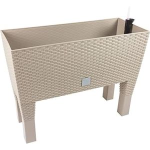 Bloempot, bloemenbank met voeten in rotan-look, bewateringssysteem serie case, high mokka, beige