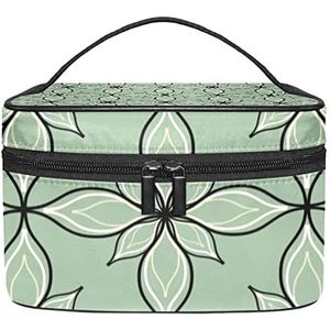 groene bladeren art make-up organizer tas, reizen make-up tas organizer case draagbare cosmetische tas voor vrouwen en meisjes toiletartikelen, Meerkleurig, 22.5x15x13.8cm/8.9x5.9x5.4in