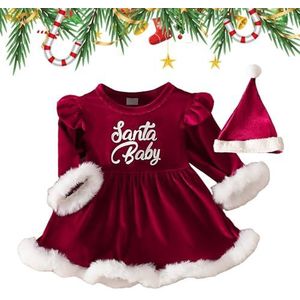 Kerst pasgeboren outfit meisje, Kerstjurk voor peuters met lange mouwen en hoed, Kerstrompertje babymeisje voor cosplay vakantie-aankleding voor babymeisjes van 0-2 jaar oud Tarako