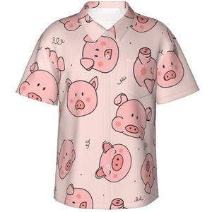 Sanfutian Pink Pig Heren 3D Print Casual Button Down Shirts, nieuwigheid Hawaiiaanse korte mouwen, Zwart, S