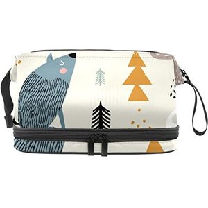 Dubbele Laag Cosmetische Tas Wolf Leuke Draagbare Make-up Tas Reizen Organizer Pouch voor Vrouwen Meisjes Toiletartikelen Tassen, Meerkleurig, 27x15x14 cm/10.6x5.9x5.5 in, Make-up zakje
