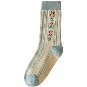 YIJIANUO Mode Harajuku Retro Crew Sokken Vrouwen Koreaanse Stijl Vintage Streetwear Vrouwen Sokken College Stijl School Meisjes Katoen Lange Sokken, Blauw-J1, One size