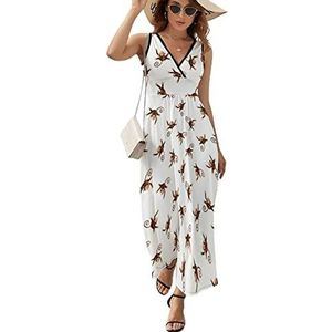 Patroon met apen dames lange jurk mouwloze maxi-jurk zonnejurk strand feestjurken avondjurk XL