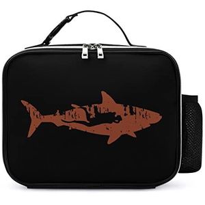 Scuba Diver Shark Draagbare Geïsoleerde Lunch Tassen Box Tote Volwassenen Koeltas voor Mannen & Vrouwen Werk Picknick