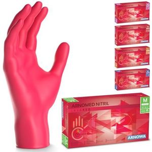 ARNOMED wegwerphandschoenen rood, nitril handschoenen M, wegwerphandschoenen met 100 stuks per doos, poedervrij. Latexvrije rubber handschoenen, verkrijgbaar in XS, S, M, L & XL