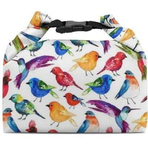 Aquarel Goudvink Kolibrie Vogels Resuable Lunch Box Bag Geïsoleerde Koeler Voedsel Tas Tote Box Met Afneembare Handvat Voor Picknick Werken