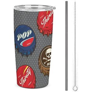 Klassieke Fles Caps Reizen Koffie Mok Rvs Tumbler Met Deksel En Stro Geïsoleerde Cup Voor Auto Thuis 17oz