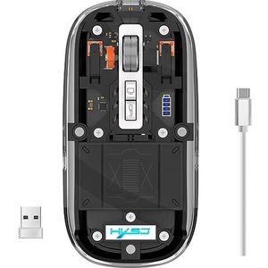 LiLiTok Transparante gamingmuis 2.4G Bluetooth-muizen, draadloze gamingmuis met RGB-licht oplaadbare muis Stille klik voor ipad Macbook Laptop PC accessoires (zwart)