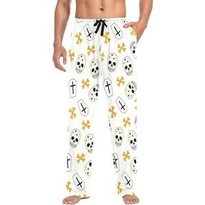 LI ZHI XIN Heren Pyjama Broek Lange Pyjama Bottoms Lente Herfst Dunne Losse Stijl Elastische Taille Tie Strap Met Zak S-XXL Halloween Skelet Schedel Patroon, Meerkleurig, S