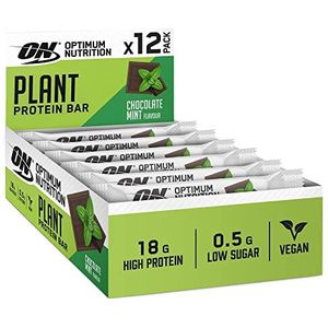 Optimum Nutrition Plant Protein Bars, Vegan Society Approved Snacks, Suikerarm, Trainingssnack voor Mannen en Vrouwen, Chocolade Mint smaak, 12 x 60g