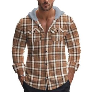 KAMISIGA Rits Hoodies voor Mannen Flanellen Shirt voor Mannen Plaid Shirt Lange Mouw Sweatshirt Voor Herfst Mode, Geel, 3XL