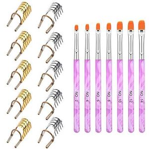 Iyowei 10 Stuks Herbruikbare Nail Art Form Guide Nagelsjablonen Nail Art Forms Tips Stencils Manicure DIY en 7 Stuks Nagelborstels UV-gelborstelset Perfect voor gel- en acrylnagels Nagelkunst