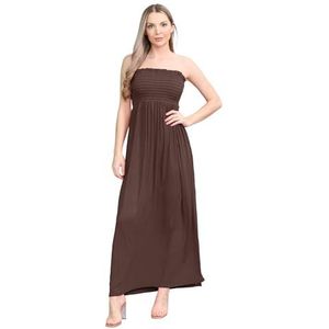 Hamishkane Nieuwe Womens Plain Bandeau Boobtube Strapless Sheering Zomer Maxi Lange Jurk Top, Chocolade Bruin, 42-44