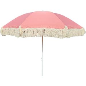 Meinposten Parasol roze strandscherm scherm UV-bescherming met zak franjes knikbaar Ø 150 cm, roze, Ø 150 cm