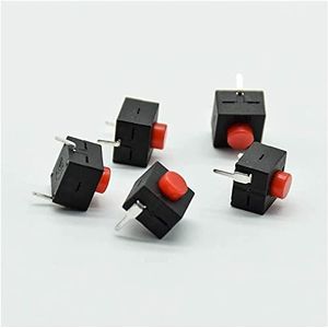 Micro-schakelaar, 5 stuks, rood/zwart, klein, zelfsluitend, 8 x 8 x 8,4 W, 2 voeten, met knopschakelaar, gemakkelijk te vergrendelen, kleur: 5 rood