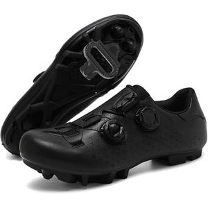PENXZT MTB-fietsschoenen voor heren, compatibel met Peloton met 2-bouts SPD-schoenplaatjes, antislip MTB-sneakers, ademend voor buiten,zwart,37 EU
