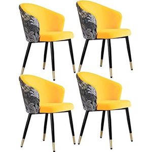 FZDZ Moderne keuken fluwelen eetkamerstoelen set van 4 woonkamer fauteuils met zwarte stalen poten fluwelen zitting en borduurwerk rugleuningen make-up stoel eetkamerstoelen (kleur: oranjegeel)