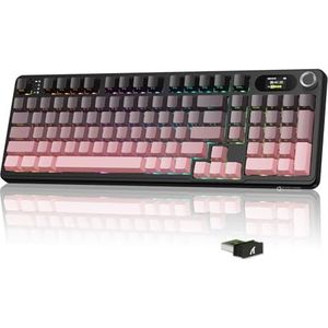 MAMBASNAKE × ATTACKSHARK X98 Draadloos Mechanisch Toetsenbord, LED Scherm & Knop, Tri-Mode BT/2.4G/Usb-C Pakking RGB Gaming Toetsenbord, Voorgesmeerde Lineaire Schakelaars - Gradiënt Roze
