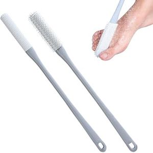 Teenlotion applicator - 2 teenreinigers met lange steel | siliconen borstel met borstelharen | Handdoekborstel voor de voeten met herbruikbare drooghoezen | borstel