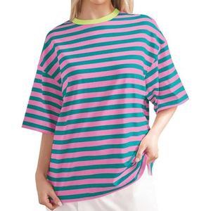 Oversized Striped Short Sleeve T-Shirts Color Block Crew Neck Basic Shirt Casual Summer Tee Tops Shirts Color (M,4)