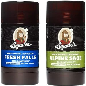 Dr. Squatch Men's Natural Deodorant, aluminiumvrije deodorant, alpiner salie + Fresh Falls (78,4 ml, verpakking van 2 stuks)