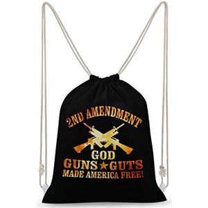 Vlammend 2e amendement God Guns Guts Made America Gratis Trekkoord Rugzak String Bag Sackpack Canvas Sport Dagrugzak voor Reizen Gym Winkelen