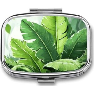 Pillendoos Leuke Bananenbladeren Gedrukt Rechthoek Medicijndoos 2 Compartiment Medicijn Case voor Pocket Purse en Reizen
