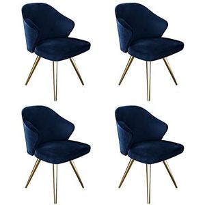 GEIRONV Moderne eetkamerstoel set van 4, for kantoor eetkamer keuken slaapkamer stoelen fluwelen rugleuningen metalen poten keukenstoel Eetstoelen (Color : Deep blue, Size : 52x52x82cm)