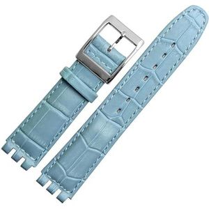 INEOUT 17 Mm 19 Mm Riem Compatibel Met Swatch Band Echt Kalfsleer Horlogeband Zwart Bruin Wit Waterdicht (Color : Sky blue silver, Size : 19mm)
