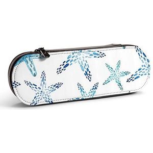 Potlood Case Leuke Zeester Printing Lederen Potlood Pouch Grote Capaciteit Potlood Pen Case Cosmetische Tas